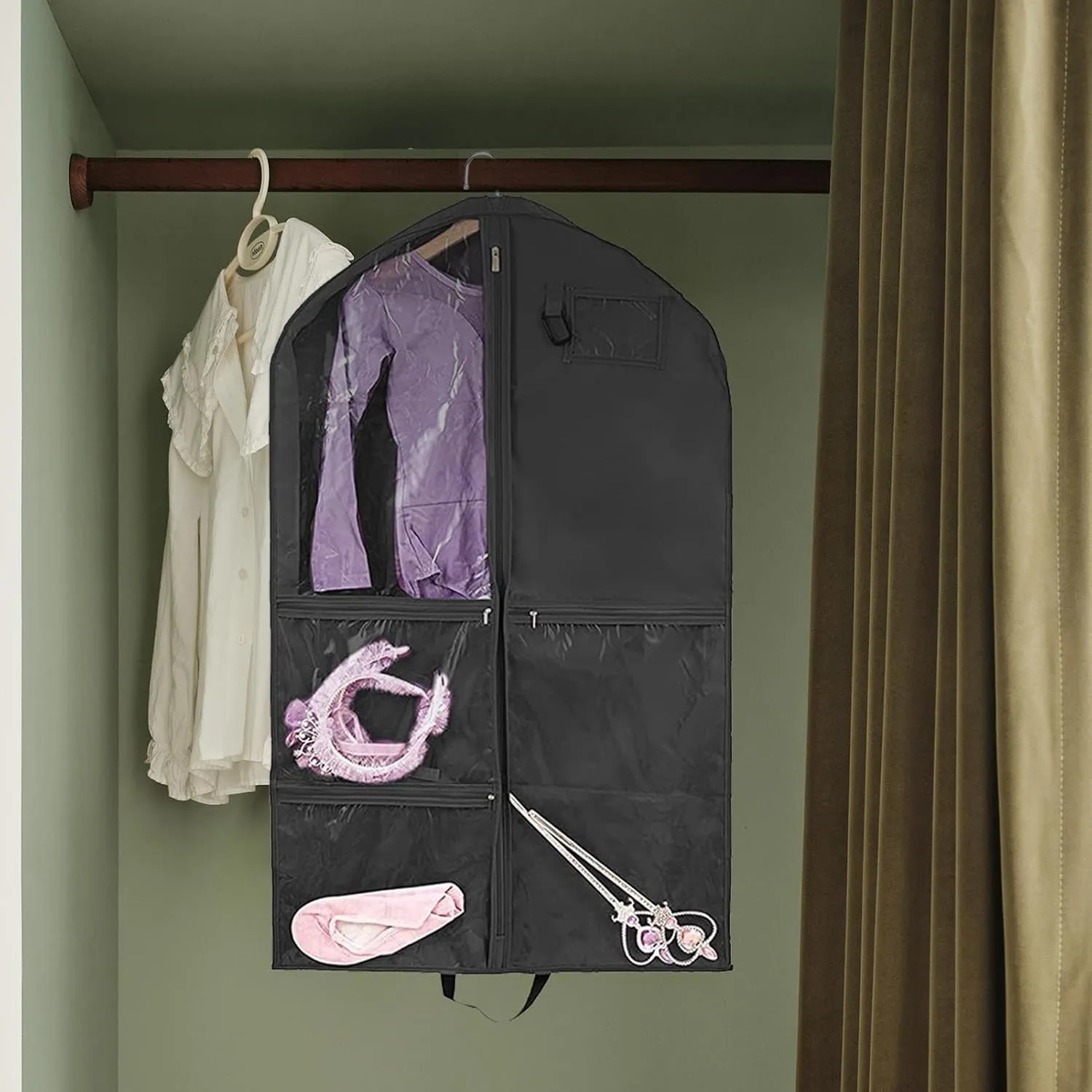 Dance Garment Organizer, Garment Bag with Pockets, Ballet Dance Garment Bag, 6 Pockets Travel Friendly Dance Clothing Bag, Lightweight Garment Bags for Belts Socks and Hair Ties
