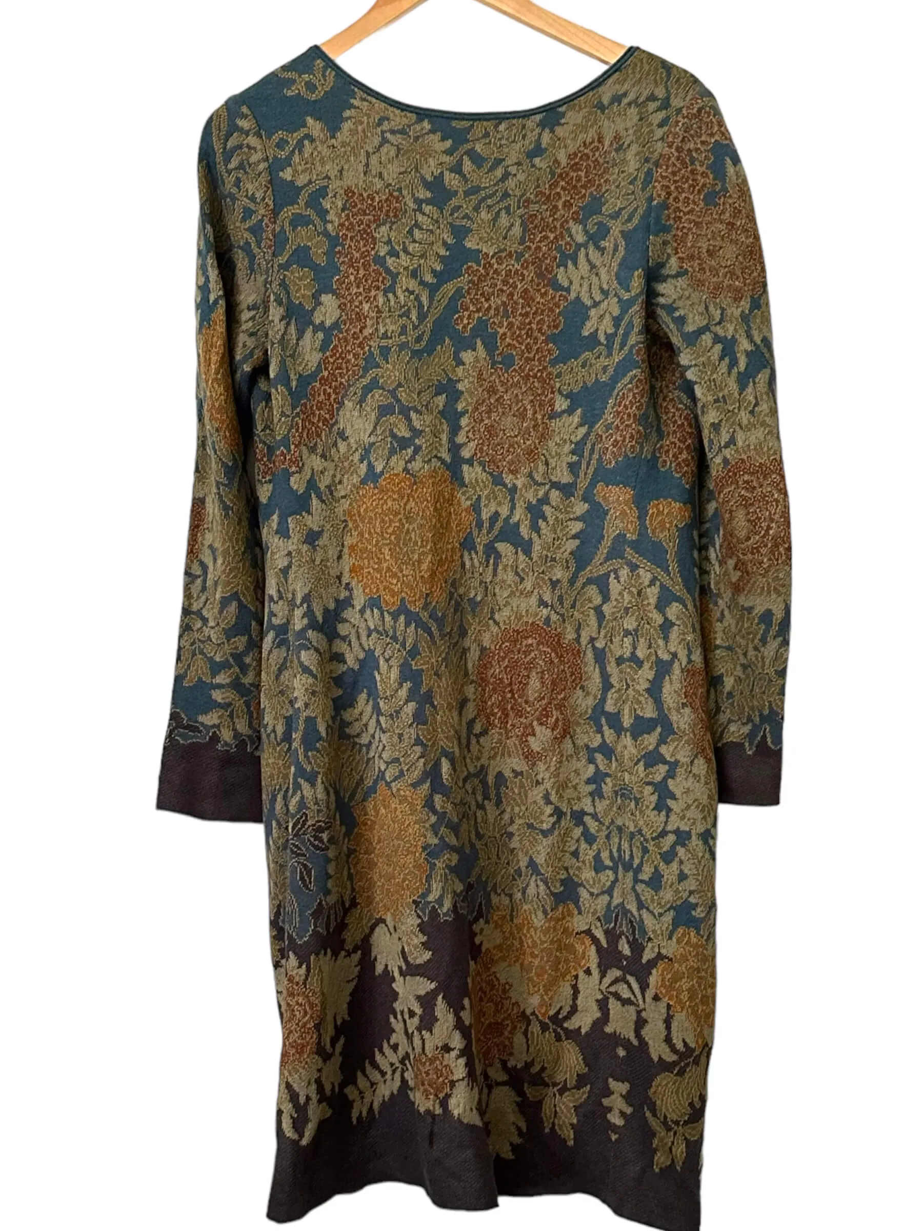 Dark Autumn Floral Brocade Print Sweater Knit Duster