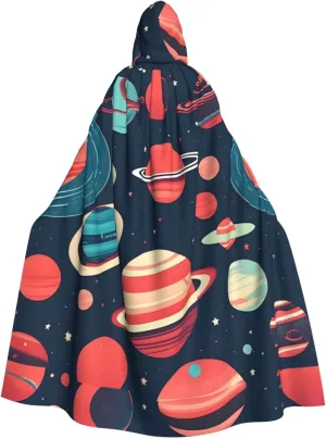 Deluxe Adult Halloween Cloak Hooded Cape - Costume for Cosplay, Parties, and Festivals Outer Space Planets print