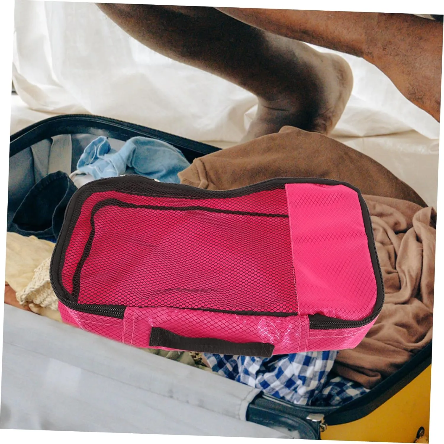 Didiseaon Luggage Storage Bag Large Case Bags Travel Packing Cubes Travel Packing Organizers Organiser Beige Compressible Bag for Travel Shoe Space Travel Organizer Medium Fabric