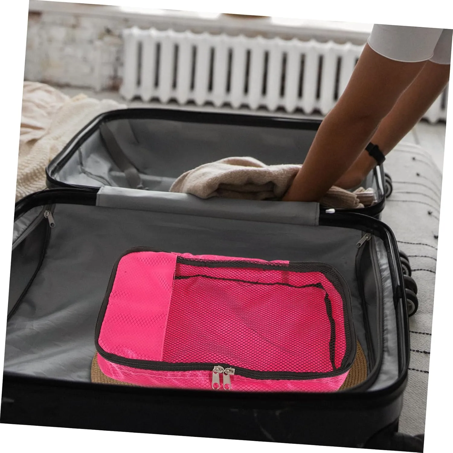 Didiseaon Luggage Storage Bag Large Case Bags Travel Packing Cubes Travel Packing Organizers Organiser Beige Compressible Bag for Travel Shoe Space Travel Organizer Medium Fabric