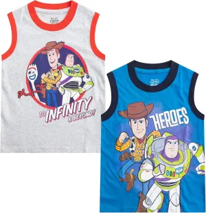 Disney Toy Story Woody & Buzz Lightyear Boys 2 Pack Tank Top for Toddler and Little Kids - Blue/Grey