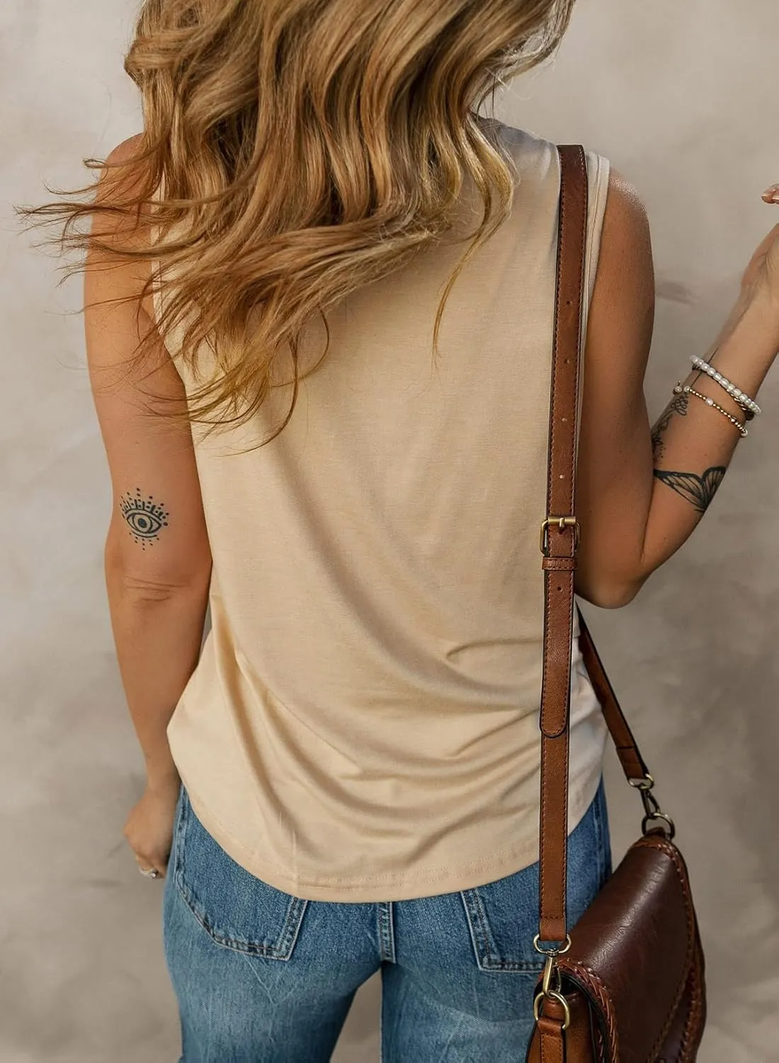 Dokotoo Tank Top for Women Round Neck Pleated Long Flowy Womens Tank Tops Loose Fit Summer Tops Cute Basic 2025