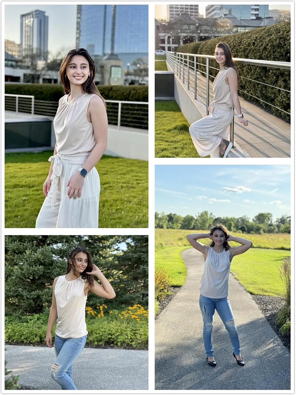Dokotoo Tank Top for Women Round Neck Pleated Long Flowy Womens Tank Tops Loose Fit Summer Tops Cute Basic 2025