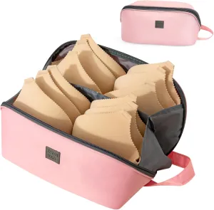 DuringCo Travel Underwear Organizer Bag, Portable Waterproof Bra Storage Bag, Large Lightweight Socks Bag with Handle, Multifunctional Makeup Bag Toiletry Bag for Travel-Pink