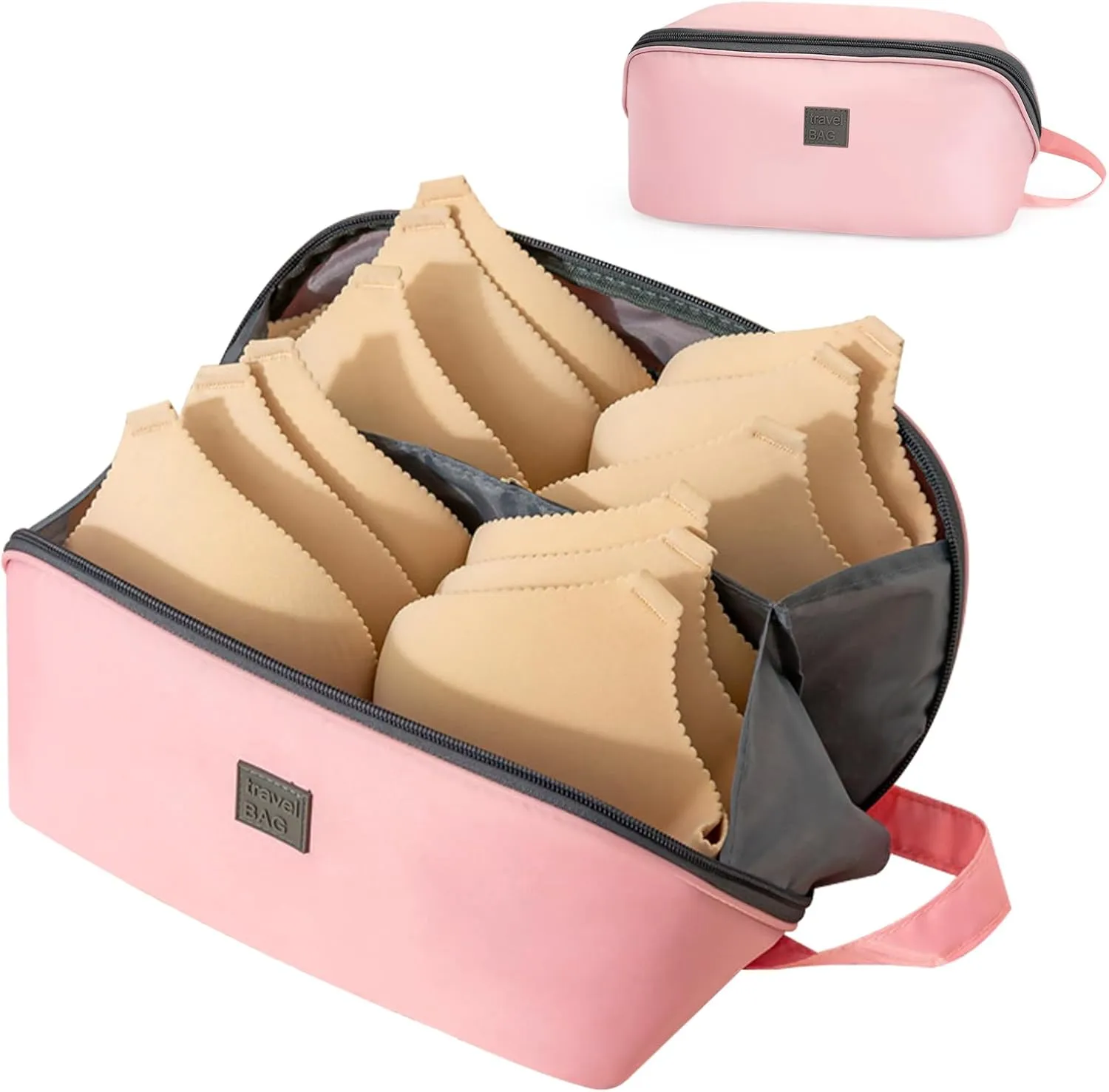 DuringCo Travel Underwear Organizer Bag, Portable Waterproof Bra Storage Bag, Large Lightweight Socks Bag with Handle, Multifunctional Makeup Bag Toiletry Bag for Travel-Pink