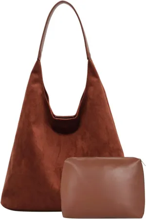 Dyalsa Suede Hobo Bag for Women, Suede Tote Purse Vintage Top Handle Bag, Fashion Retro Shoulder Bag Work Leather Bag