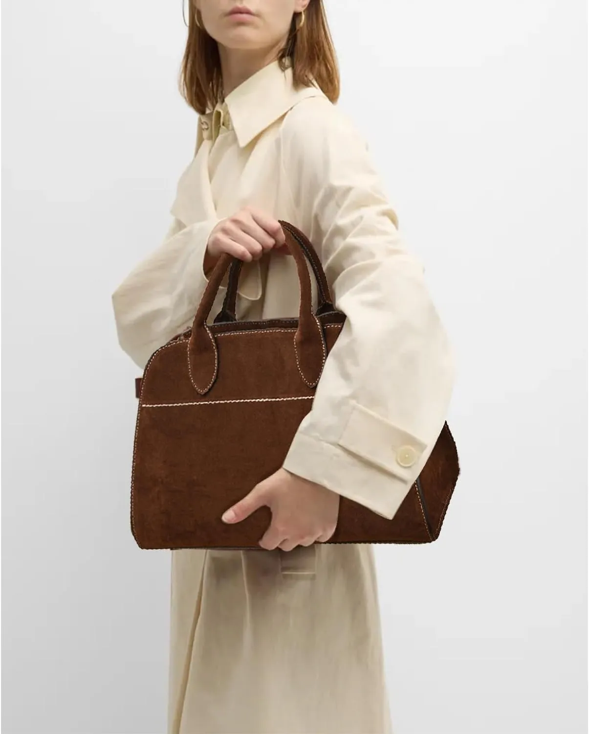 Dyalsa Suede Tote Bag for Women, Faux Leather Shoulder Bag Vintage Top Handle Bag Fashion Retro Satchel Bag