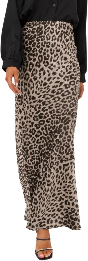 ebossy Women's Elegant Leopard Print Long Satin Skirt Silk Dressy Hidden Elastic Waist Flared A-Line Maxi Skirts