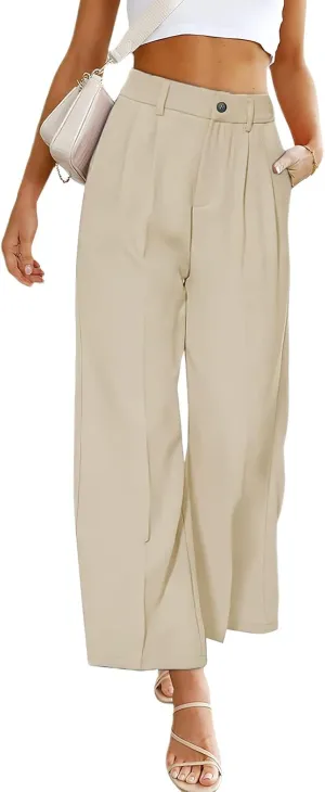 ebossy Women's High Waist Straight Wide Leg Pants Long Formal Trouser with Pockets