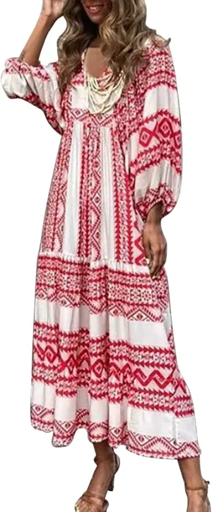 Eduavar Summer Dresses for Women 2024, Maxi Dress for Women Summer Boho Flowy Long Dress Short Sleeve Loose Fit Dress