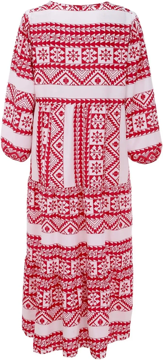 Eduavar Summer Dresses for Women 2024, Maxi Dress for Women Summer Boho Flowy Long Dress Short Sleeve Loose Fit Dress