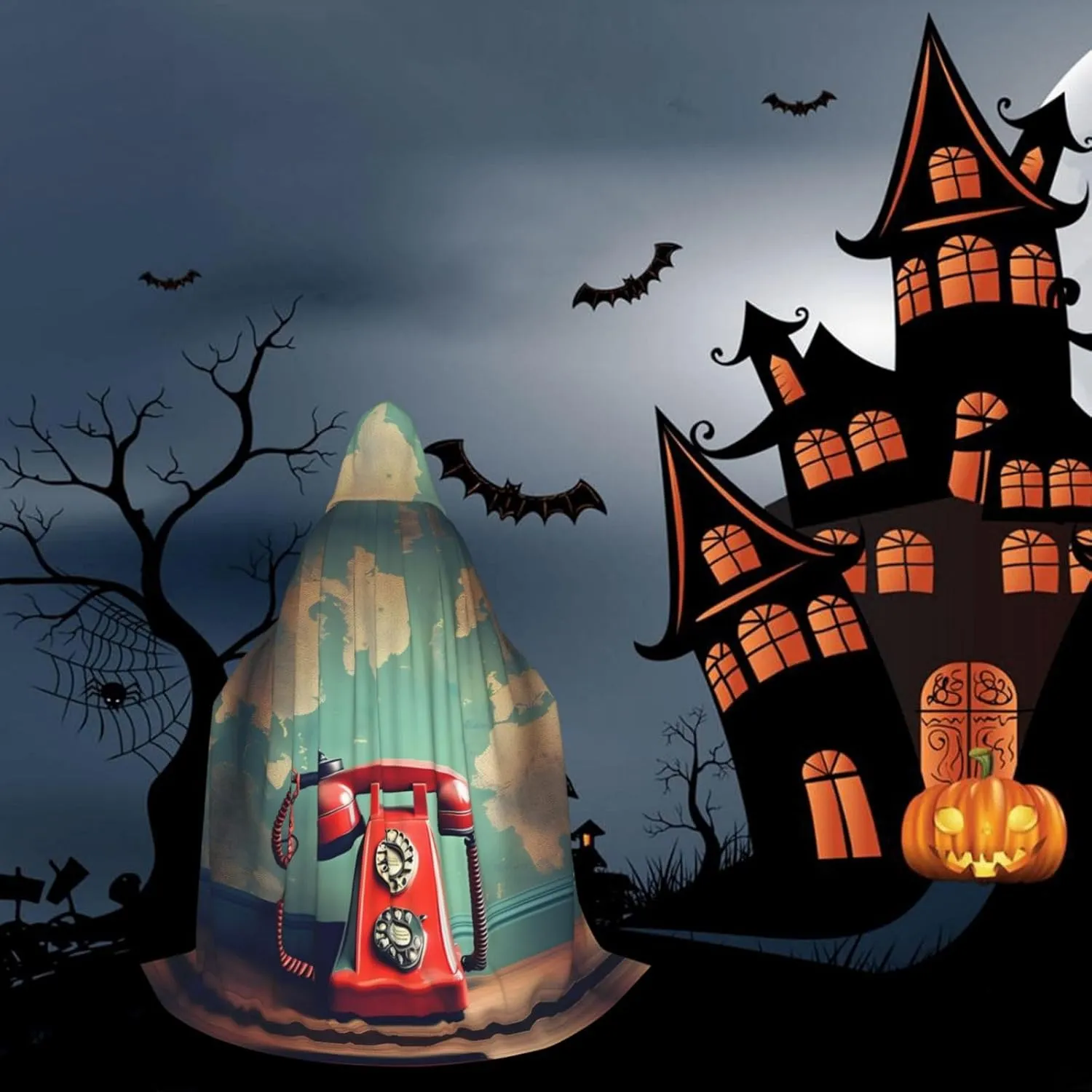 England Uk Retro London Telephone Print Halloween Hooded Cloak Full Length Cape With Hood For Men And Women