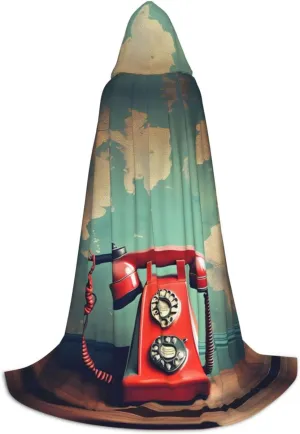 England Uk Retro London Telephone Print Halloween Hooded Cloak Full Length Cape With Hood For Men And Women