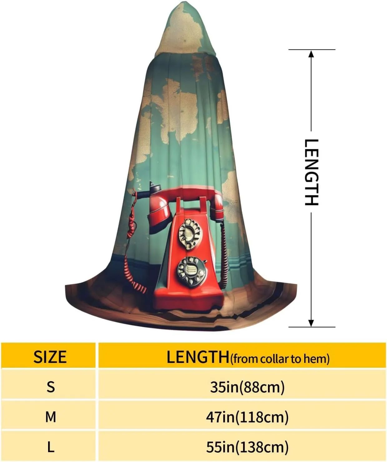 England Uk Retro London Telephone Print Halloween Hooded Cloak Full Length Cape With Hood For Men And Women
