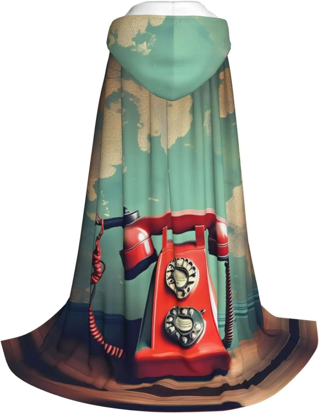 England Uk Retro London Telephone Print Halloween Hooded Cloak Full Length Cape With Hood For Men And Women