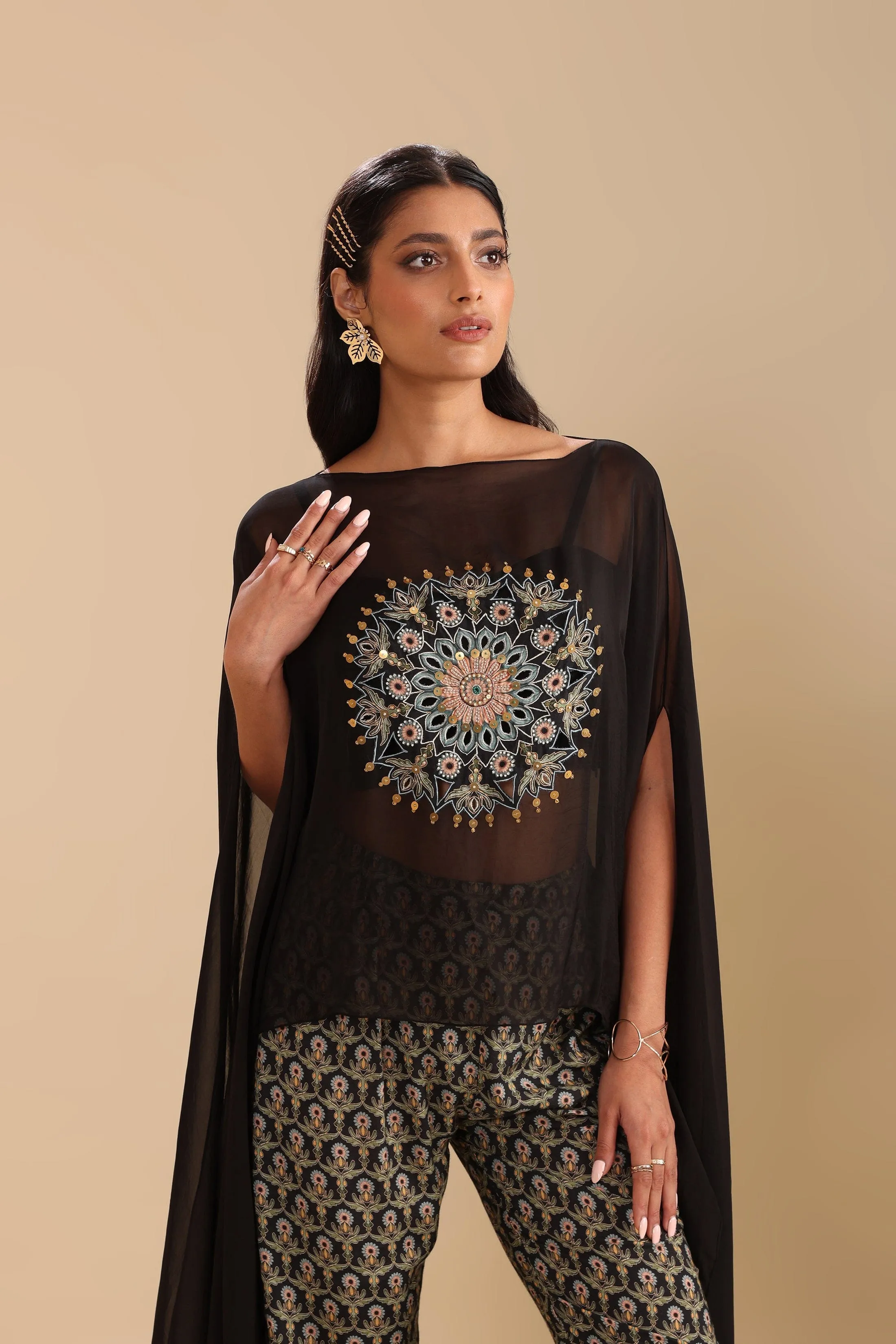 Eraya Printed Jumpsuit With Cape