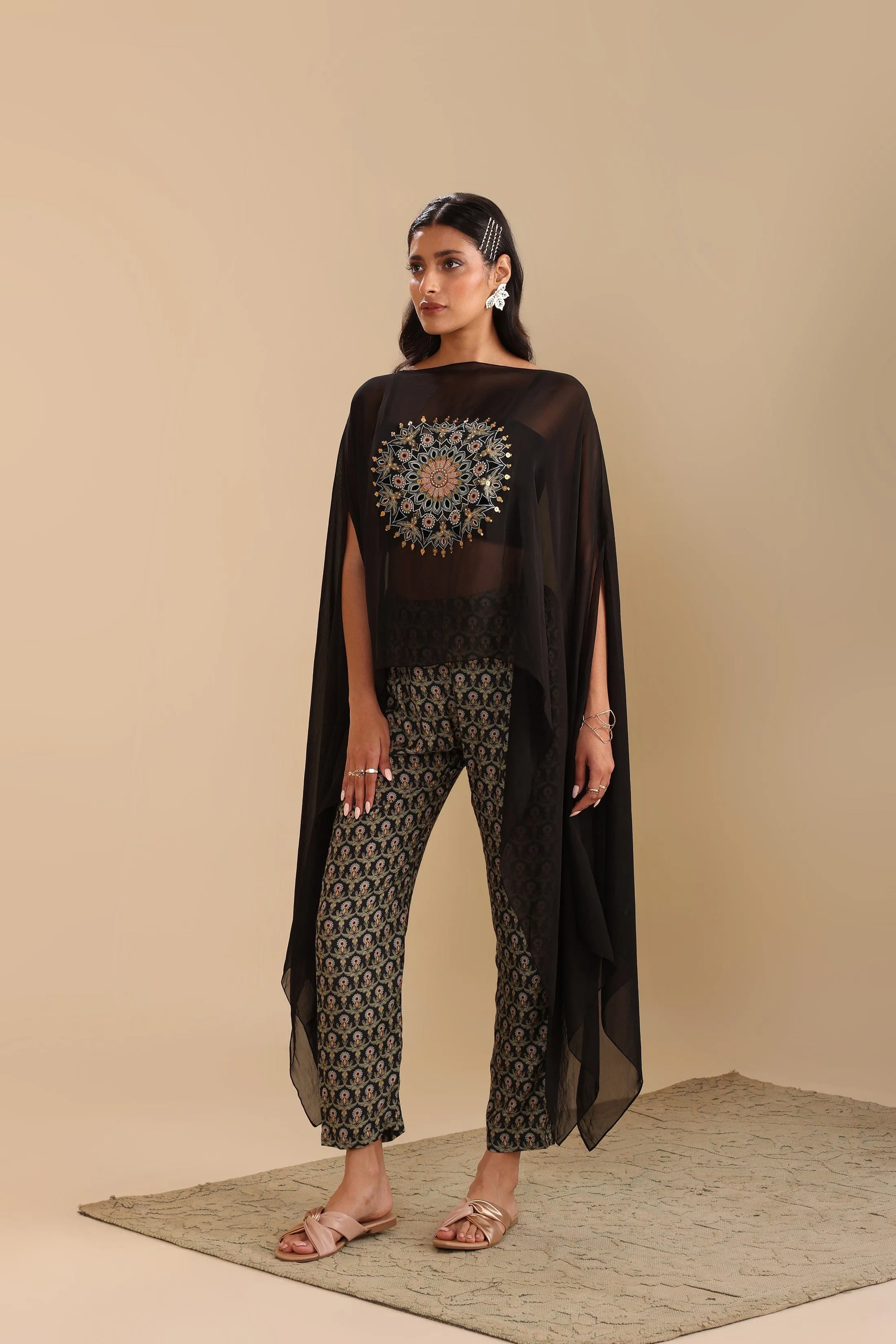 Eraya Printed Jumpsuit With Cape