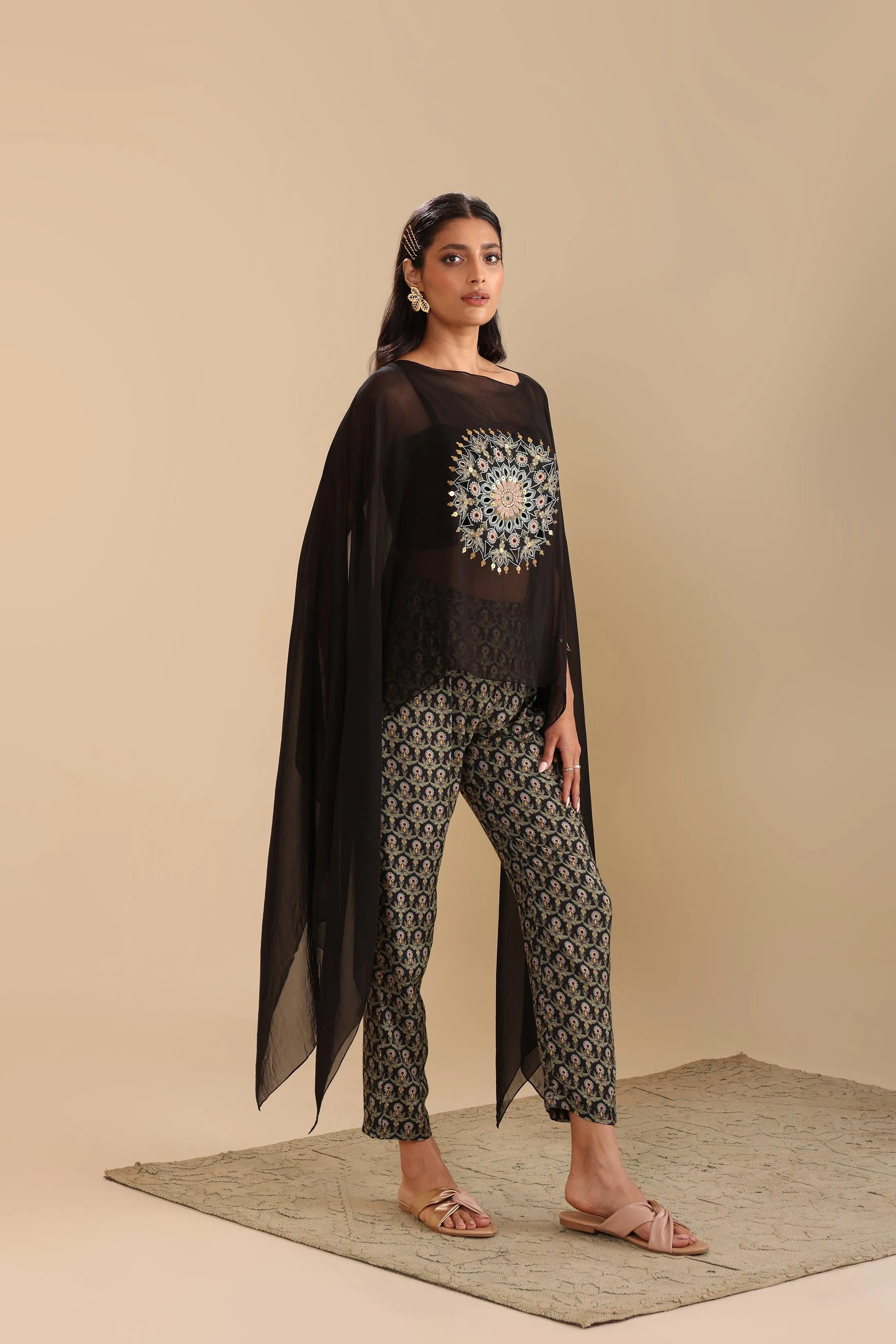 Eraya Printed Jumpsuit With Cape
