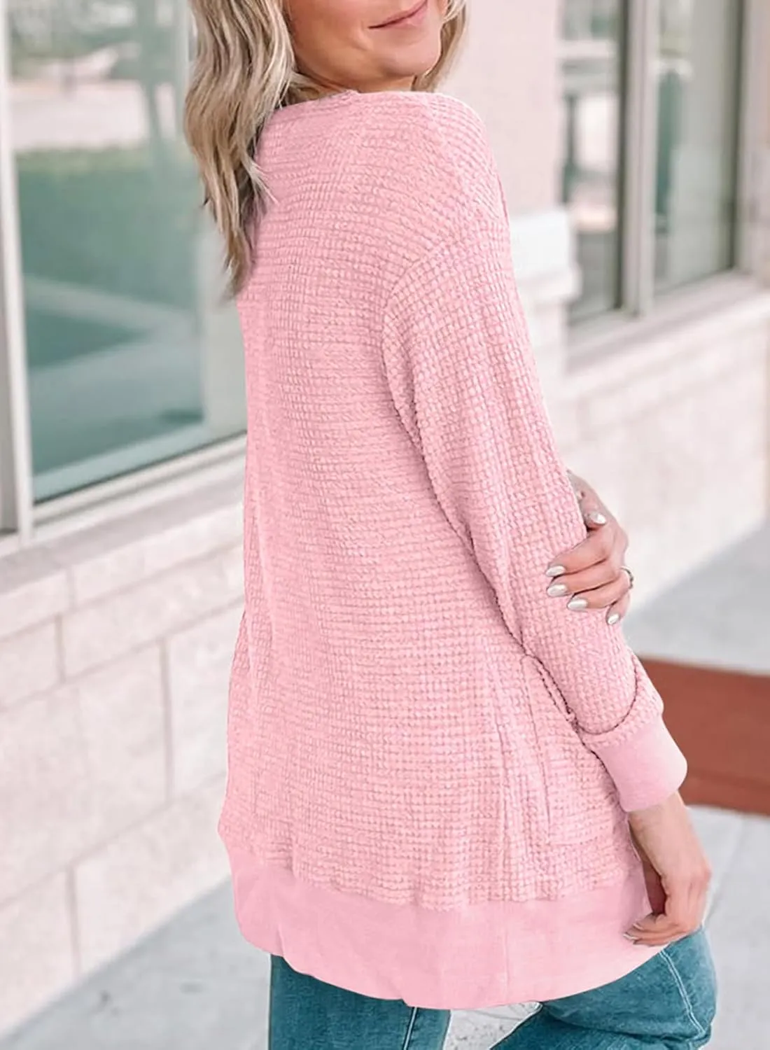 Eytino Womens Plus Size Cardigans Casual Long Sleeve Waffle Knit Front Button Tops(1X-5X)