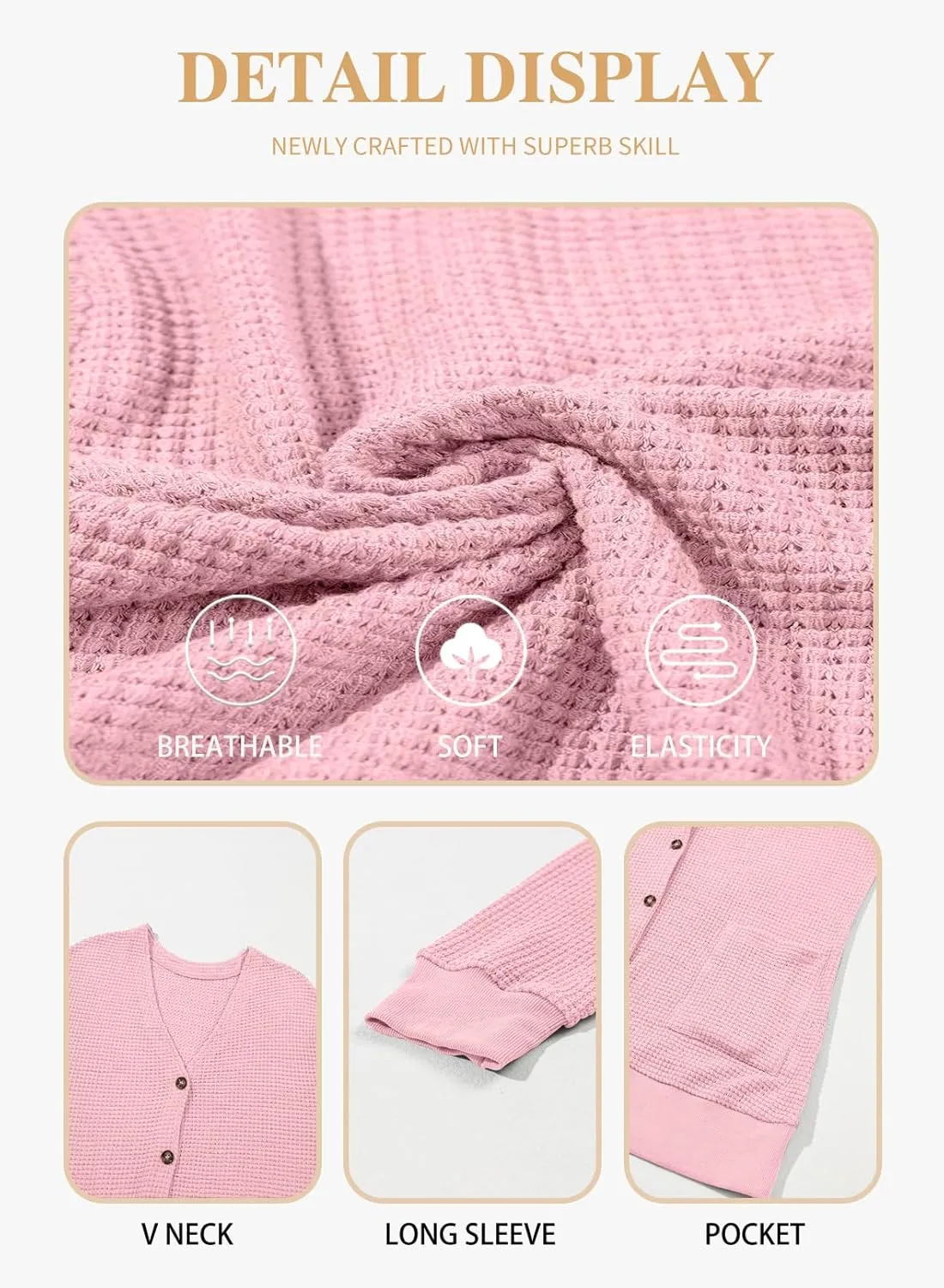 Eytino Womens Plus Size Cardigans Casual Long Sleeve Waffle Knit Front Button Tops(1X-5X)