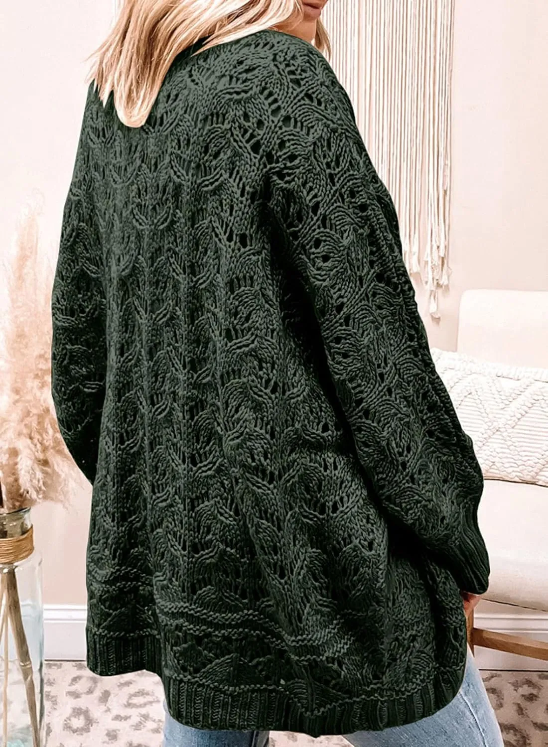 Eytino Womens Plus Size Crochet Cardigan Sweater Long Sleeve Hollow Out Open Front Cardigans Outwear(1X-5X)