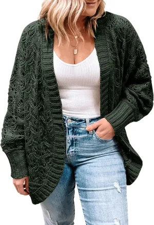 Eytino Womens Plus Size Crochet Cardigan Sweater Long Sleeve Hollow Out Open Front Cardigans Outwear(1X-5X)