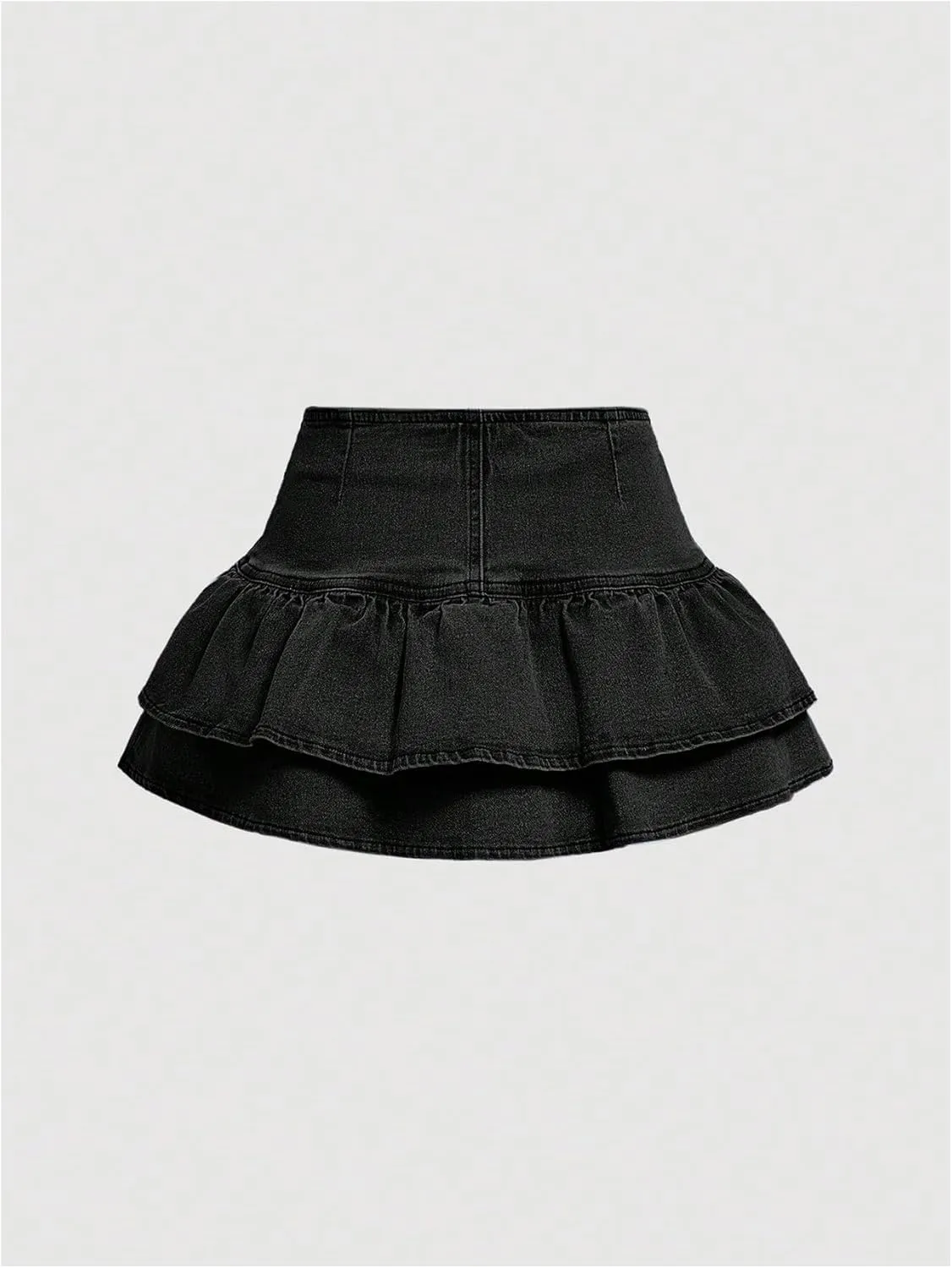 Floerns Women's Ruffle Hem Layered Denim Shorts Button Down Flare Mini Jean Skorts