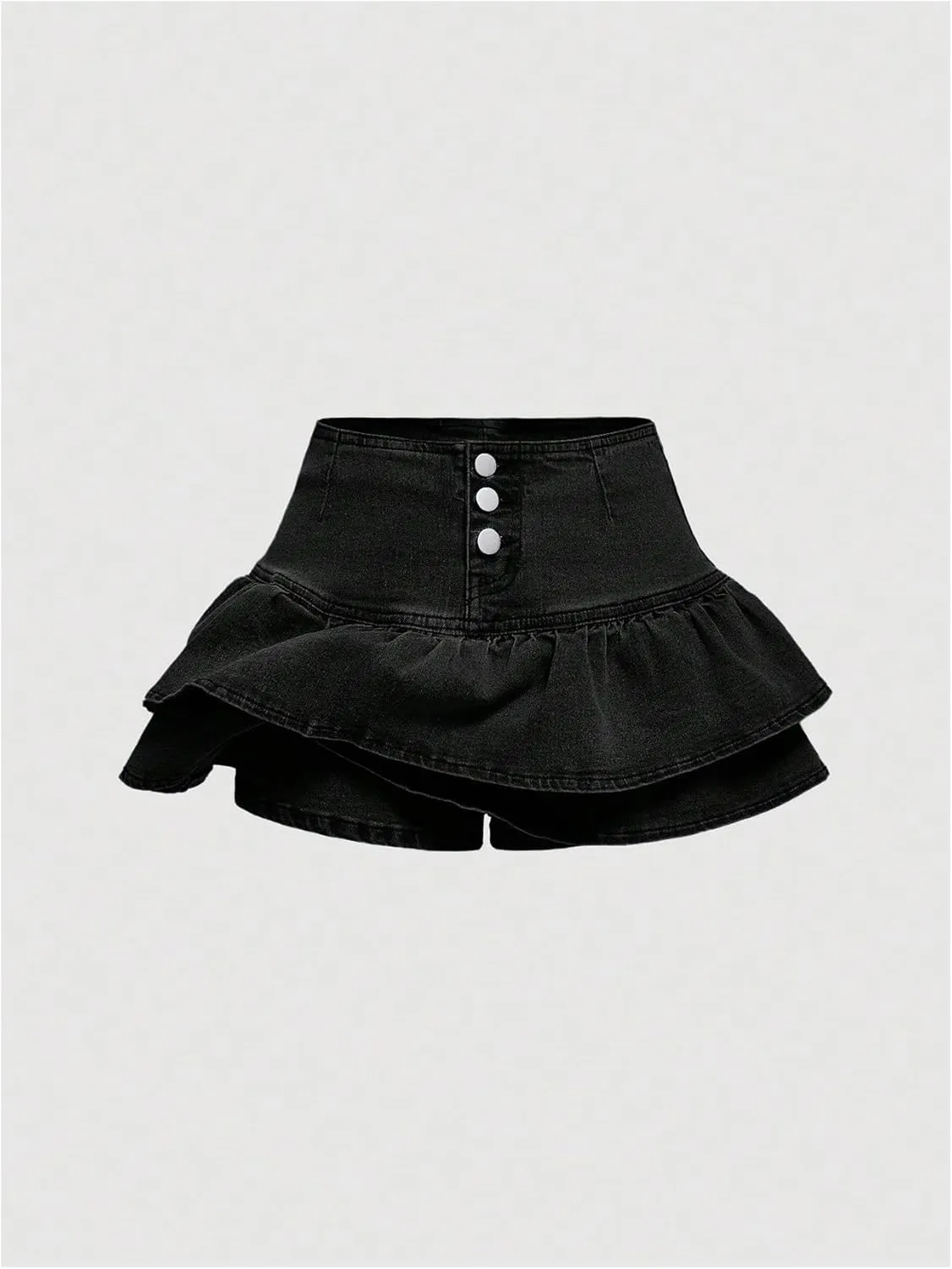 Floerns Women's Ruffle Hem Layered Denim Shorts Button Down Flare Mini Jean Skorts