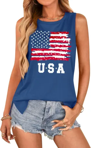 For G and PL 4th of July Women's American Flag Patriotic Summer Tank Top