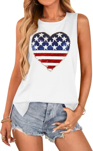 For G and PL 4th of July Women's American Flag Patriotic Summer Tank Top