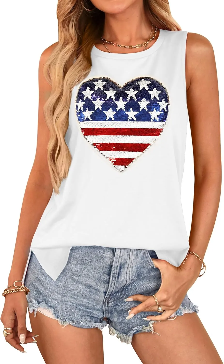 For G and PL 4th of July Women's American Flag Patriotic Summer Tank Top