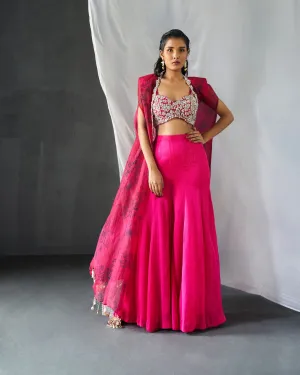 Fuchsia Blossom Cape & Sharara Set