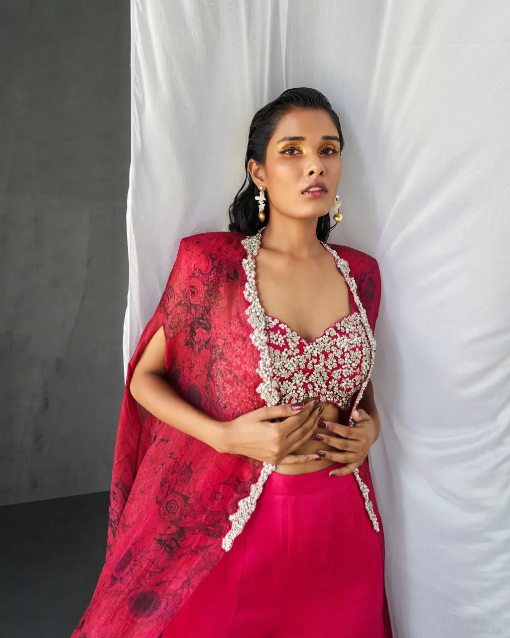 Fuchsia Blossom Cape & Sharara Set