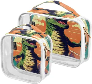 GAIGEO Dinosaur Wearing Sunglasses Clear Travel Makeup Bag, Makeup Bag for Travel, Cosmetic Travel Bags for Women, 2 Pack