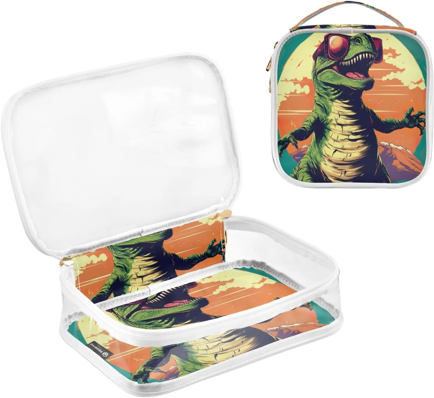 GAIGEO Dinosaur Wearing Sunglasses Clear Travel Makeup Bag, Makeup Bag for Travel, Cosmetic Travel Bags for Women, 2 Pack