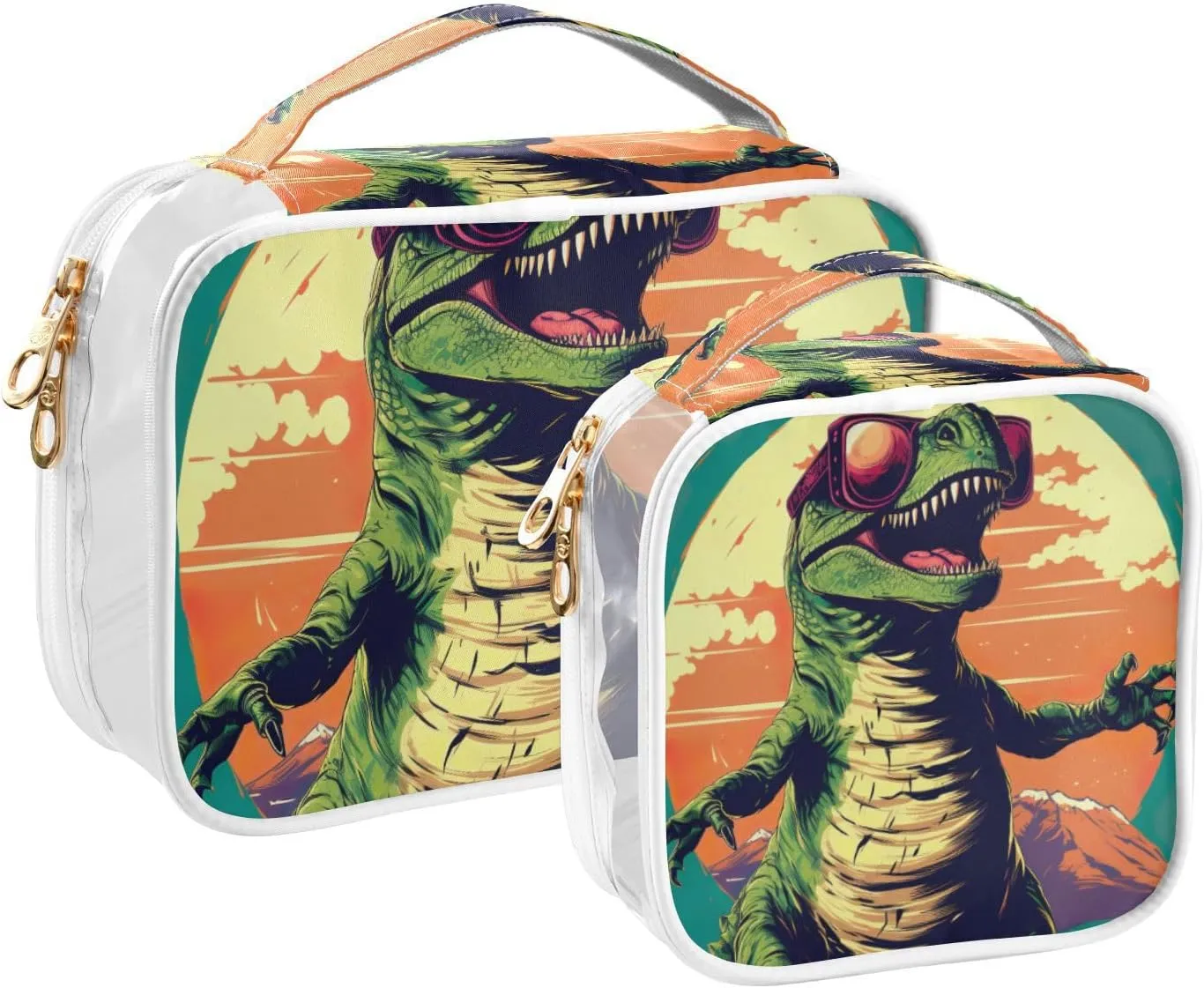 GAIGEO Dinosaur Wearing Sunglasses Clear Travel Makeup Bag, Makeup Bag for Travel, Cosmetic Travel Bags for Women, 2 Pack