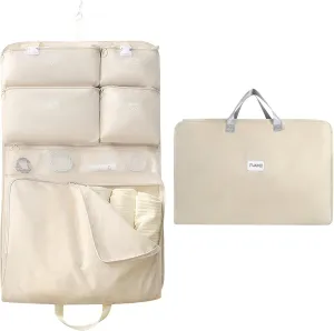 Garment Bags for Travel, Foldable Carry on Travel Duffel Bag for Women, Hanging Weekender Overnight Bag for Clothes, Socks, Underwear, Panties (Off White)