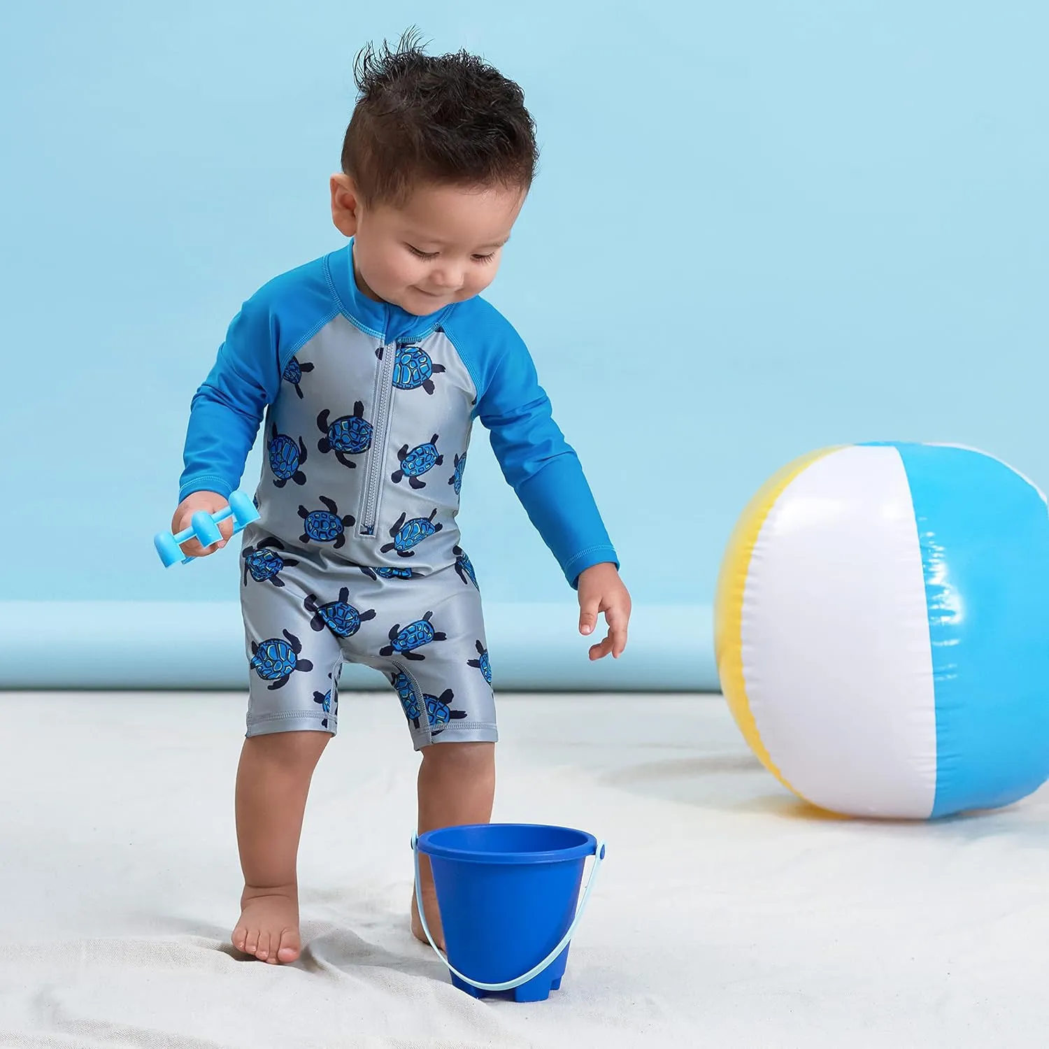 Gerber Baby Boys' Toddler Long Sleeve One Piece Sun Protection Rashguard Swimsuit