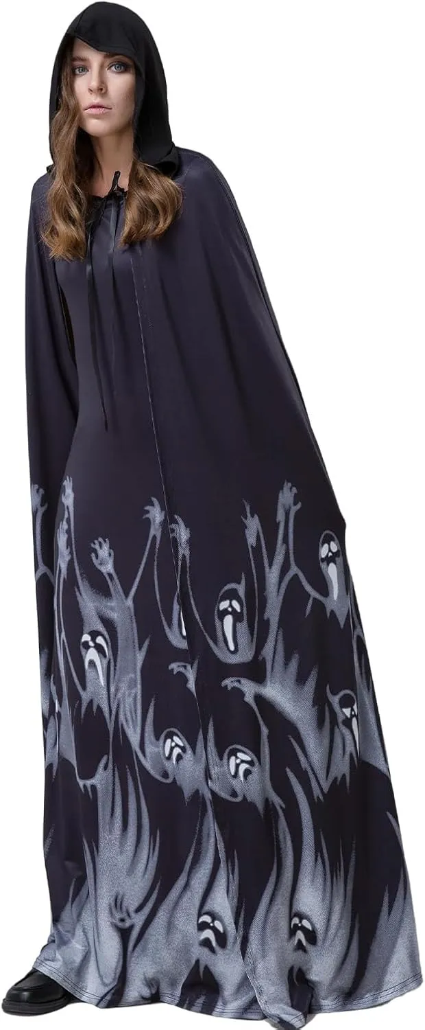 Ghost Witch Full-Length Cloak Cape for Halloween and Day of the Dead Halloween Cosplay Party
