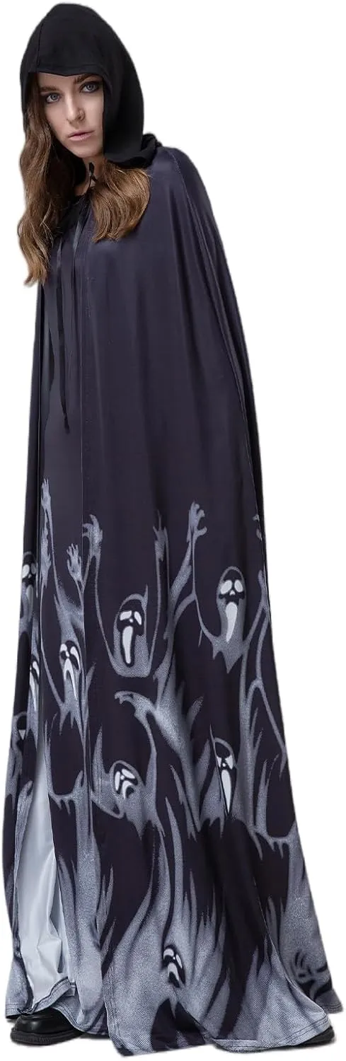 Ghost Witch Full-Length Cloak Cape for Halloween and Day of the Dead Halloween Cosplay Party
