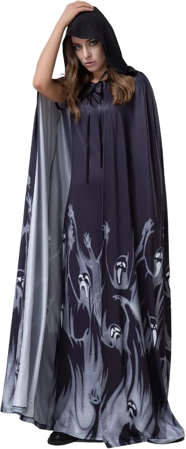 Ghost Witch Full-Length Cloak Cape for Halloween and Day of the Dead Halloween Cosplay Party