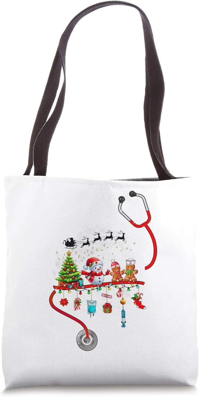 Gingerbread Nurse Snowman On Stethoscope Doctor Xmas Moon Tote Bag