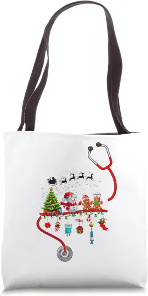 Gingerbread Nurse Snowman On Stethoscope Doctor Xmas Moon Tote Bag