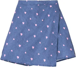 Girl's Cute Heart Print Wrap Skorts Summer Elastic Waist Straight Leg Skirt Shorts