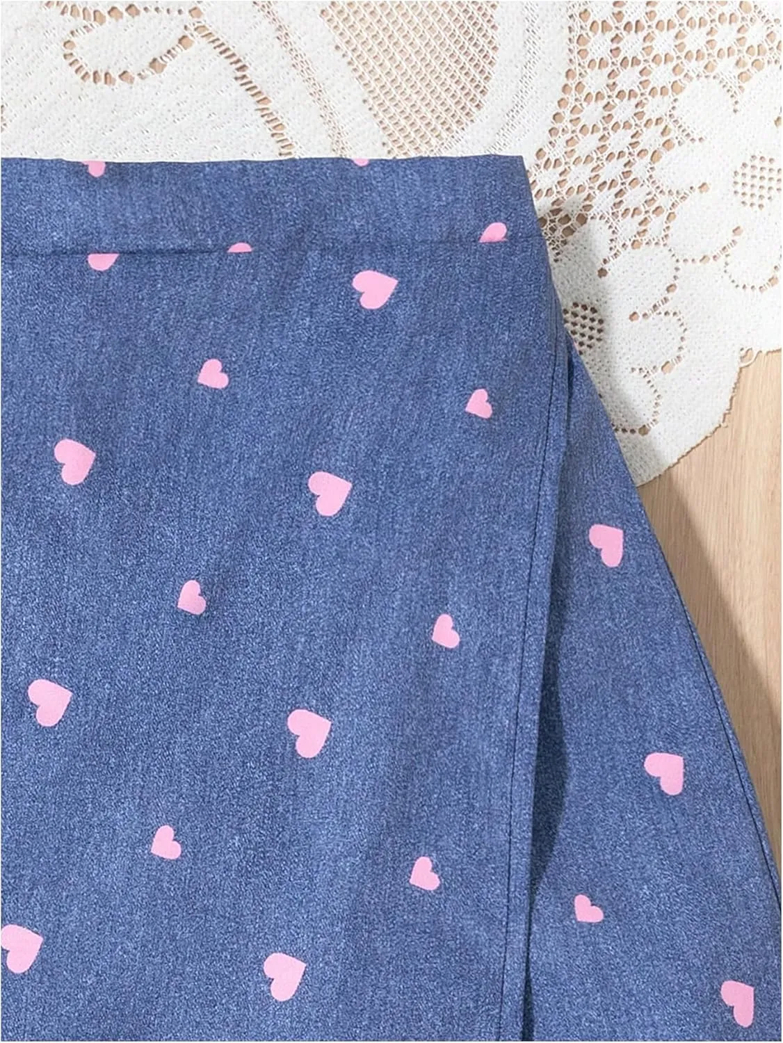 Girl's Cute Heart Print Wrap Skorts Summer Elastic Waist Straight Leg Skirt Shorts