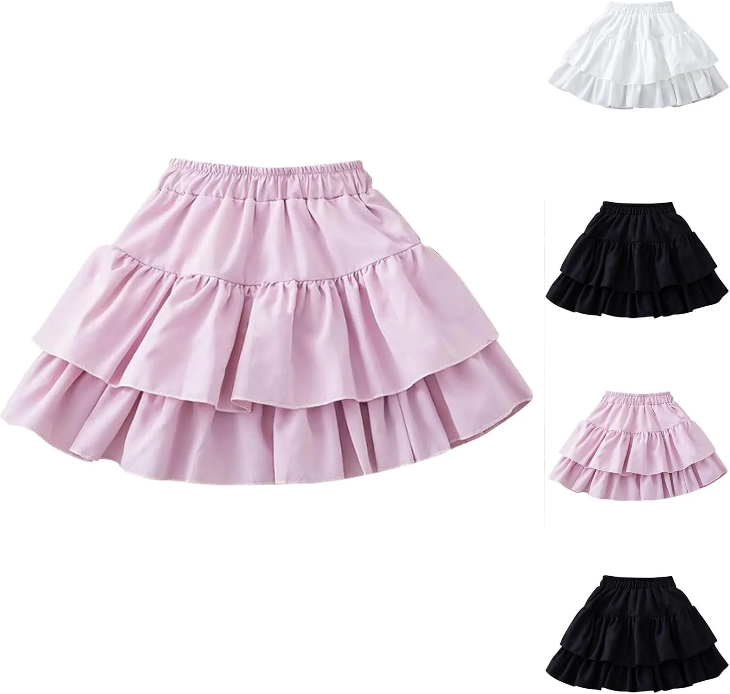 Girls Layered Cute A-Line Skirts Elastic High Waisted Ruffle Flowy Casual Cotton Skirts for Kids 3-12 Years