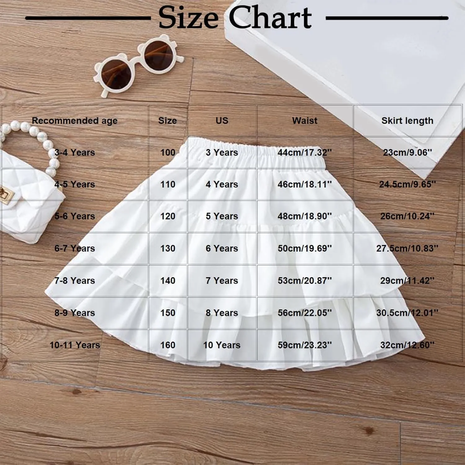 Girls Layered Cute A-Line Skirts Elastic High Waisted Ruffle Flowy Casual Cotton Skirts for Kids 3-12 Years