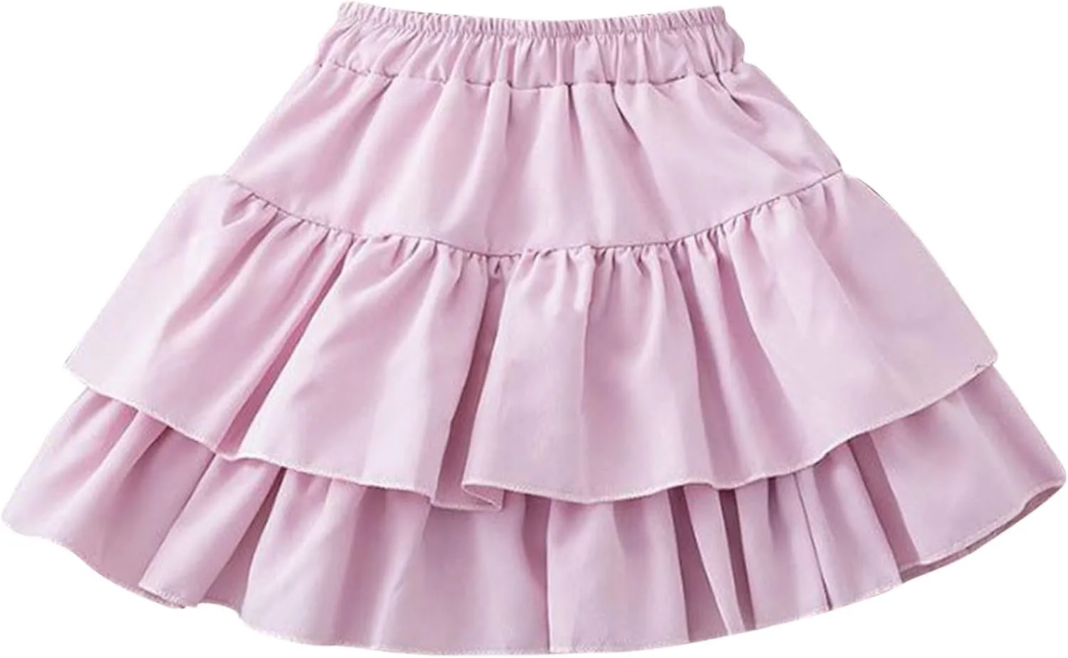 Girls Layered Cute A-Line Skirts Elastic High Waisted Ruffle Flowy Casual Cotton Skirts for Kids 3-12 Years