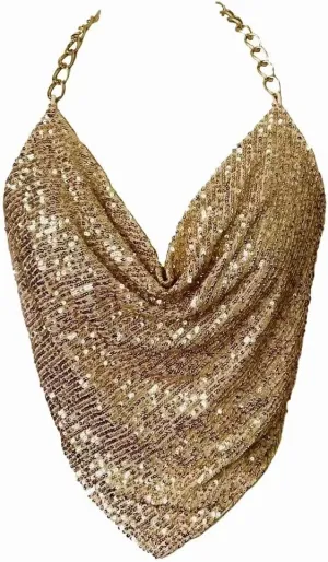 Gold Sexy Tops for Women Sparkly Deep V Neck Crop Tank Tops Cami Body Chain Top